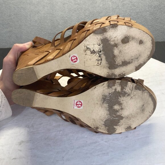 CULTURE Womens Platform Wedge Sandals Brown Leather Basket Weave Buckle Size 41 - Picture 4 of 16